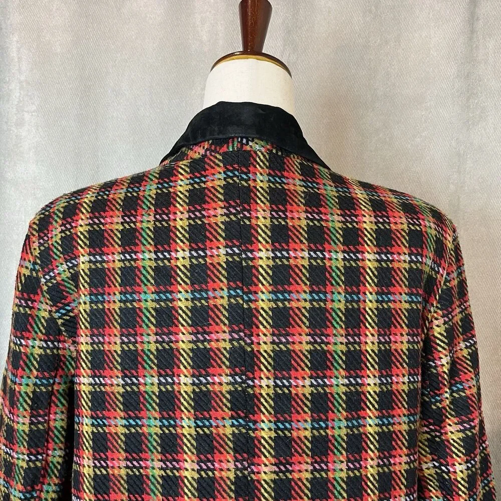 VTG Westerfield Plaid Wool Blend Blazer Suede Like Collar 80s Med USA Academia